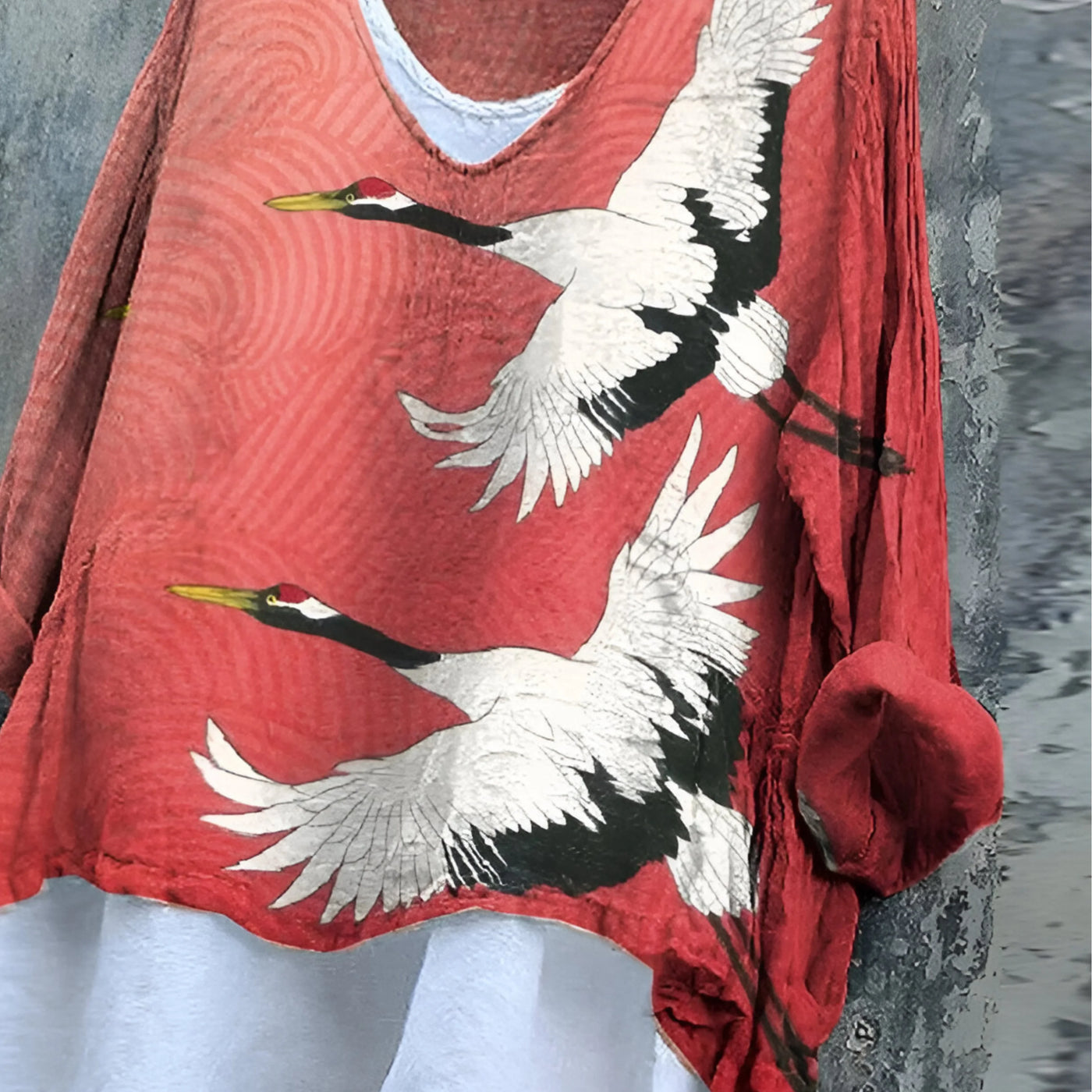 Bente - Vintage V-hals shirt met lange mouwen