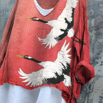 Bente - Vintage V-hals shirt met lange mouwen